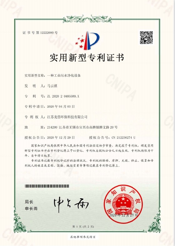 China Jiangsu Longdai Environmental Protection Group Co., Ltd. Certification